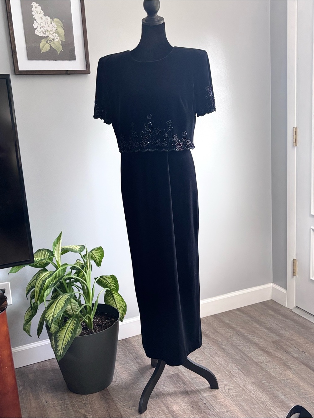 R&M Richards Black Embroidered Maxi Dress